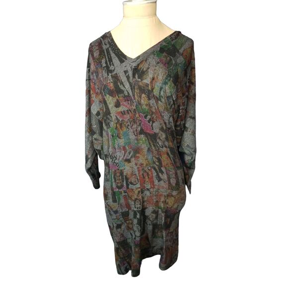 Crimson Ivy Gray Print Tunic Dress Long Sleeves Fashion Size Medium - Picture 1 of 4
